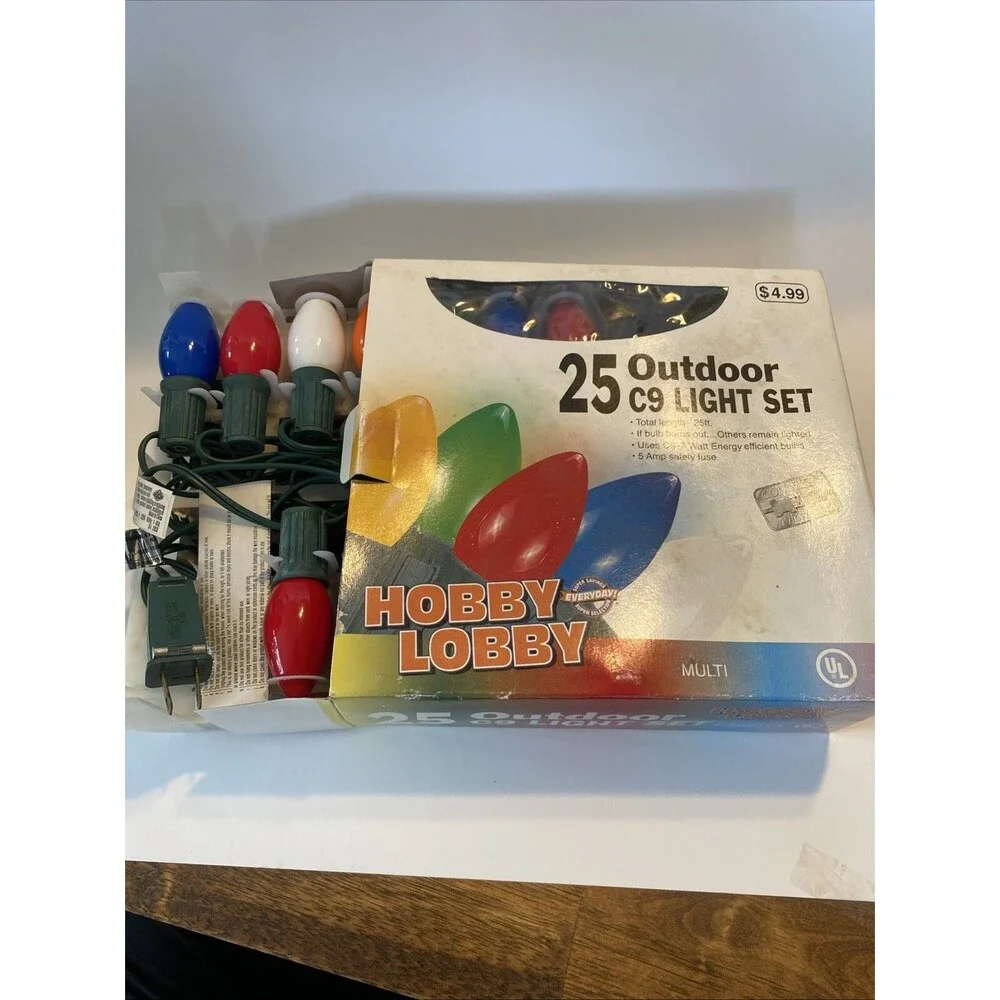 Vintage Christmas 25 Outdoor C9 String Light Multi Color Set ~ Hobby Lobby Works